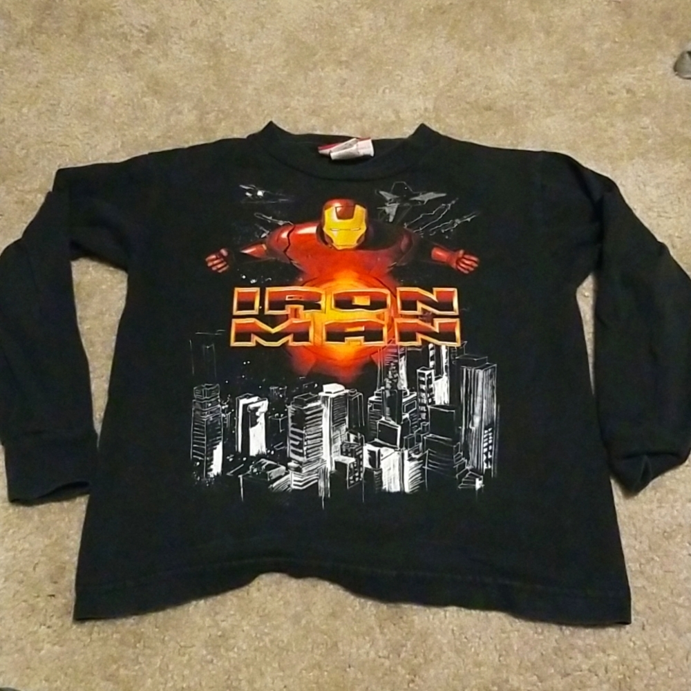Original 2008 Movie Iron Man Black Long Sleeve Shirt, Sz 8, BUNDLE TO SAVE!